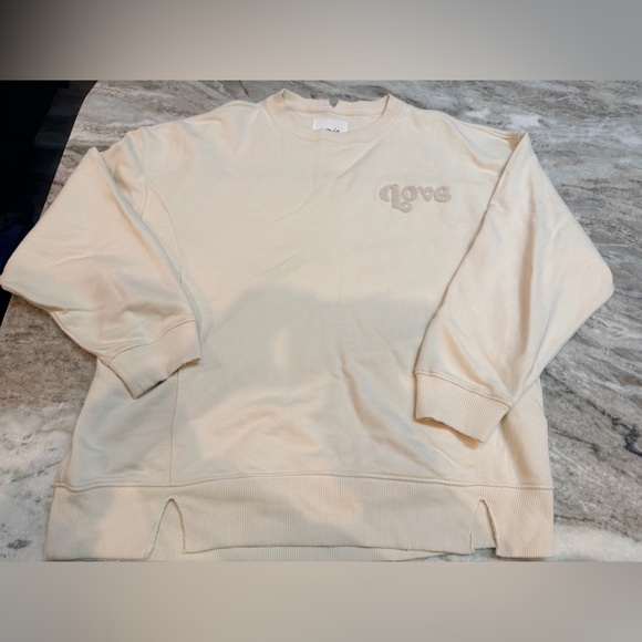 aerie Tops - Aerie Love This Moment Cream Ivory Hoodie Sweatshirt Cropped Distressed Hem S